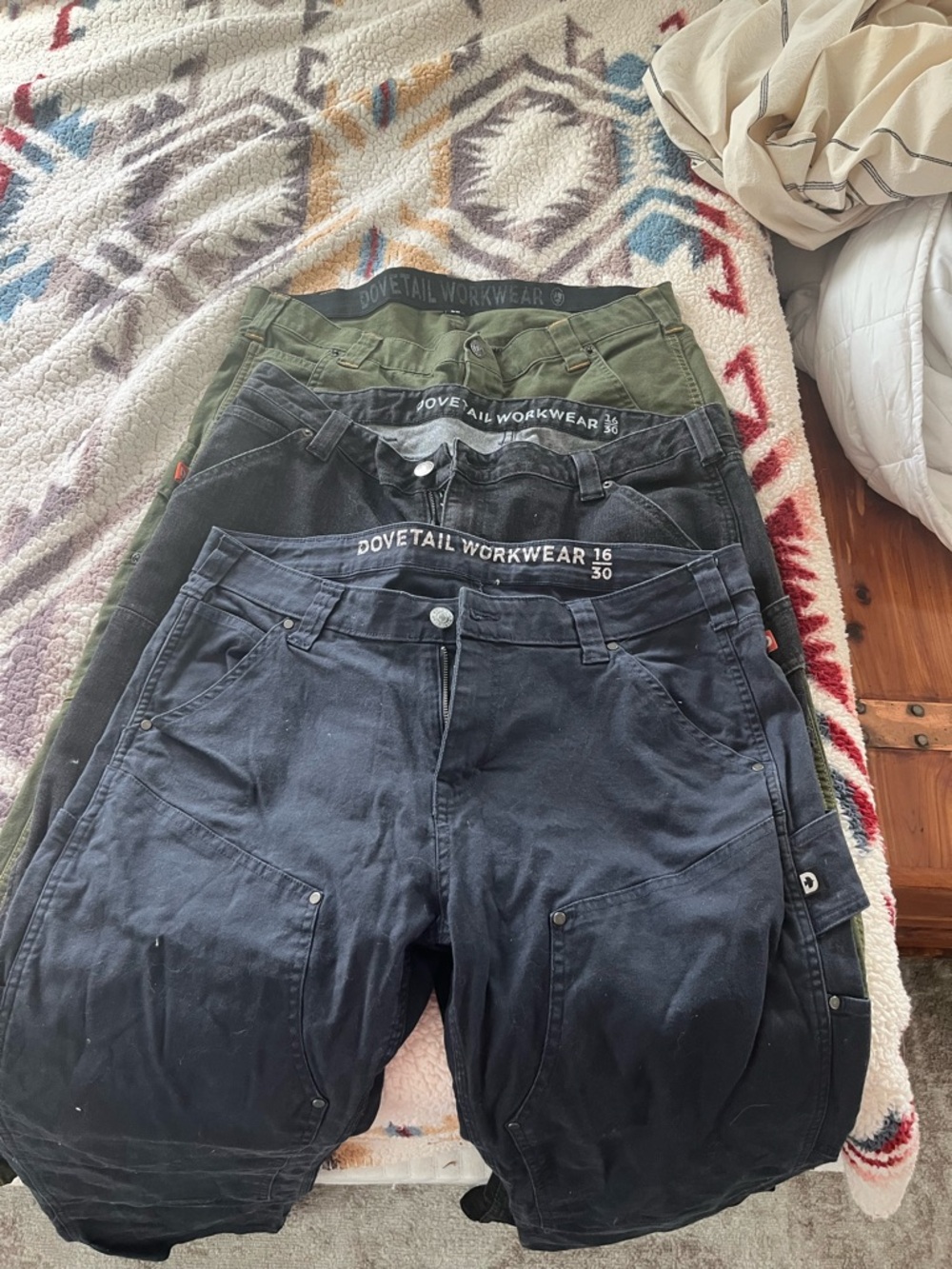 Dovetail Workwear Women's Carpenter pants- Black & Olive & blue 16/30